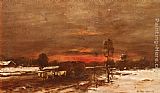 A Winter Landscape at Sunset by Mihaly Munkacsy